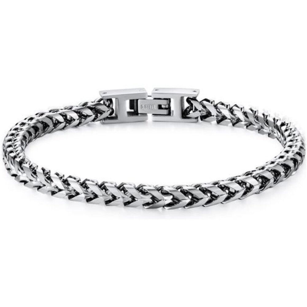 Mens Bracelet - Stainless Steel Fold Over Clasp Franco Chain Bracelets for Men